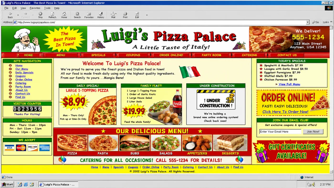 Web anticuada antes del rediseño