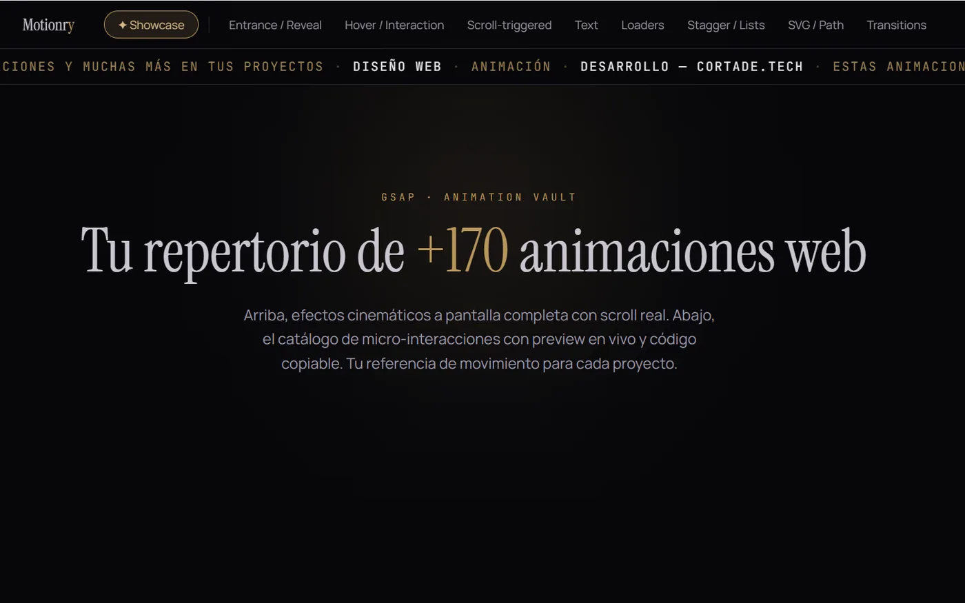 Vista de la web Motionry